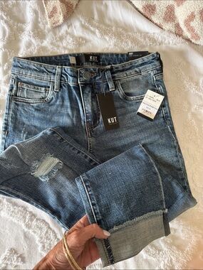Kut from the Kloth Blue Distressed Cuffed Ankle Jeans